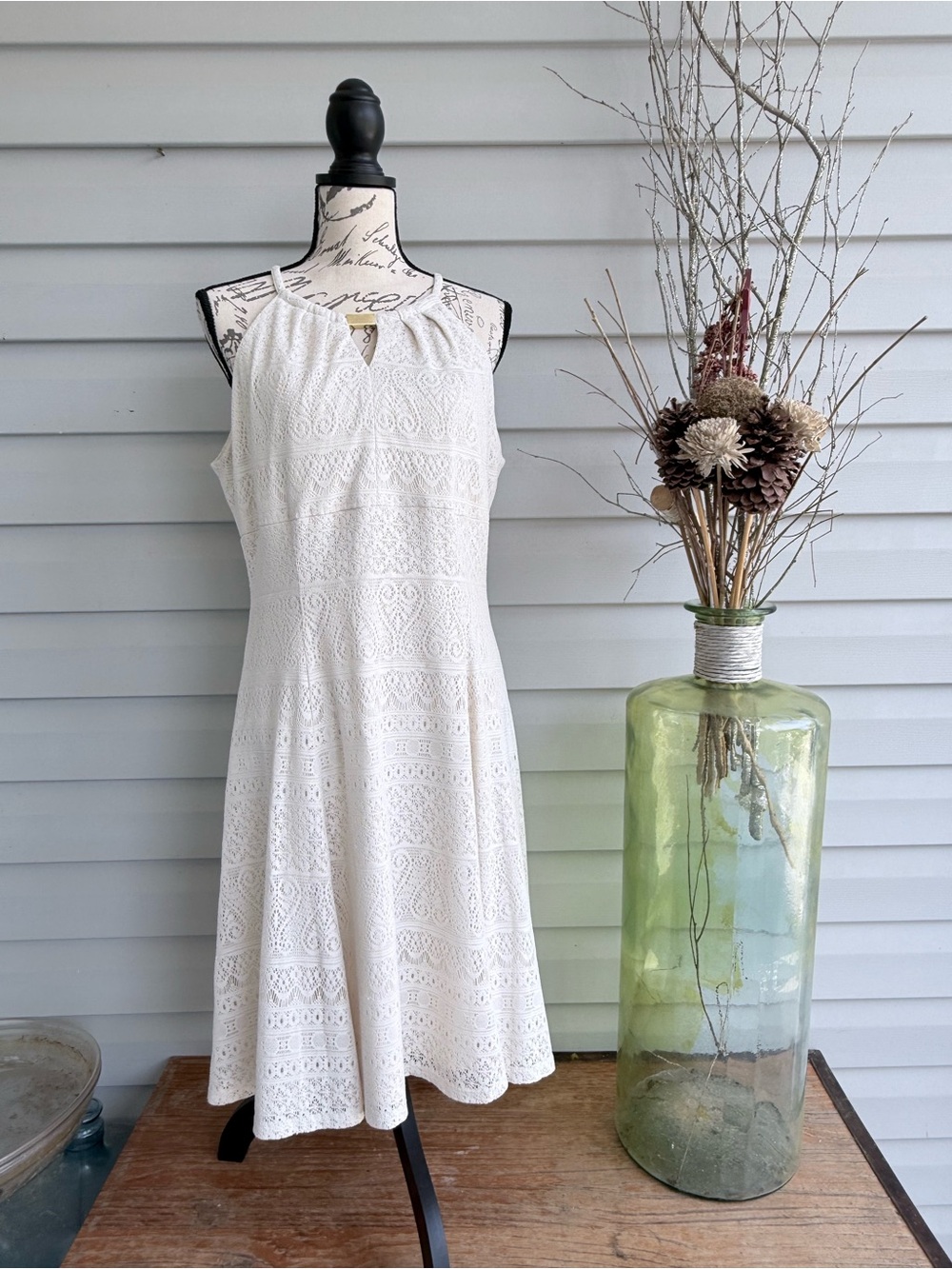 London Times White Lace Midi Halter Dress. Size 14